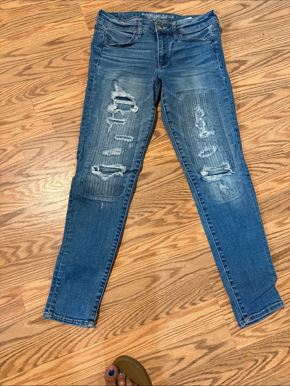 American Eagle Outfitters Blue Ripped Skinny Jeans
